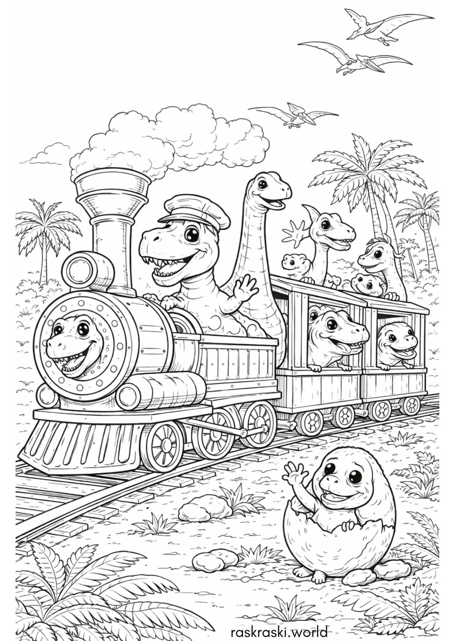 Раскраска Поезд динозавров