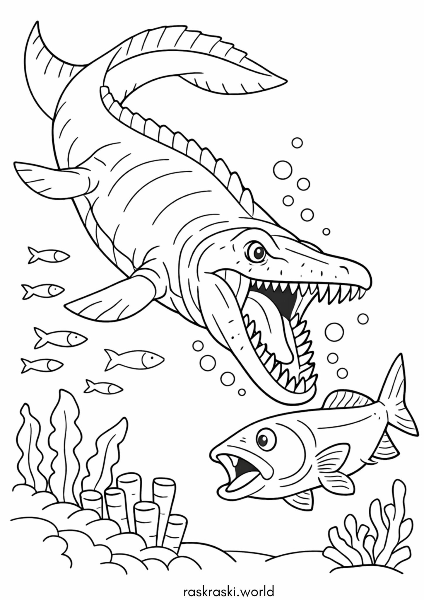 Раскраска Подводный динозавр — мозазавр