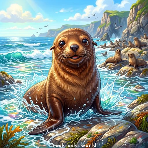 Раскраски Морские котики 🌊🐈