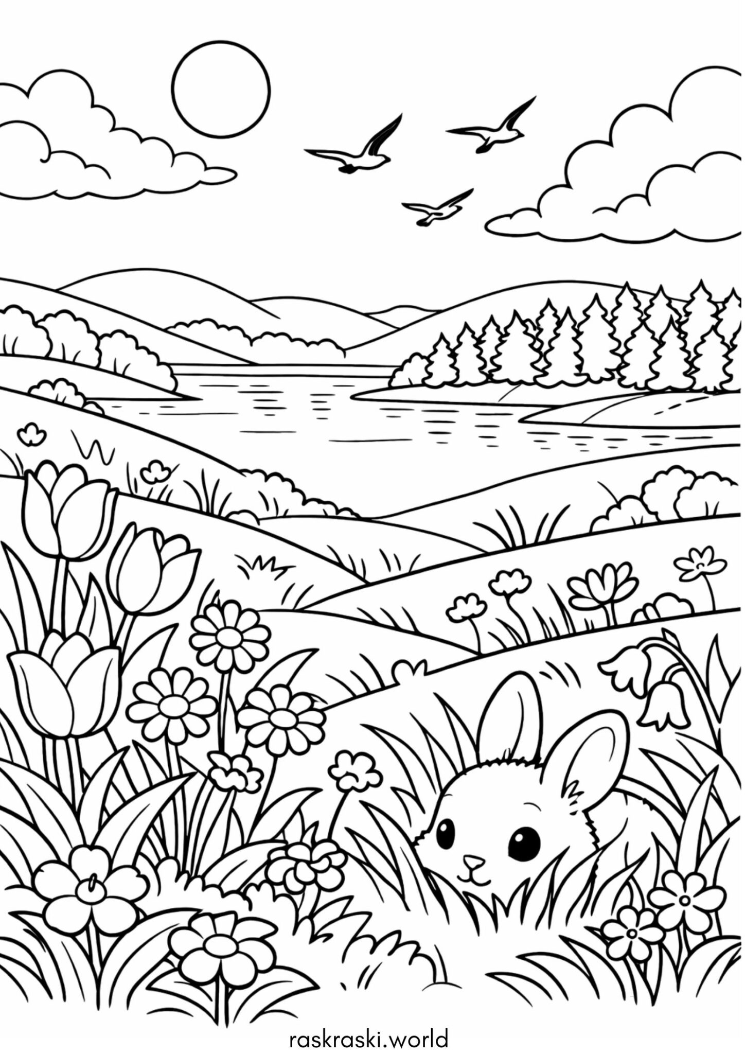 Раскраска Весенний пейзаж