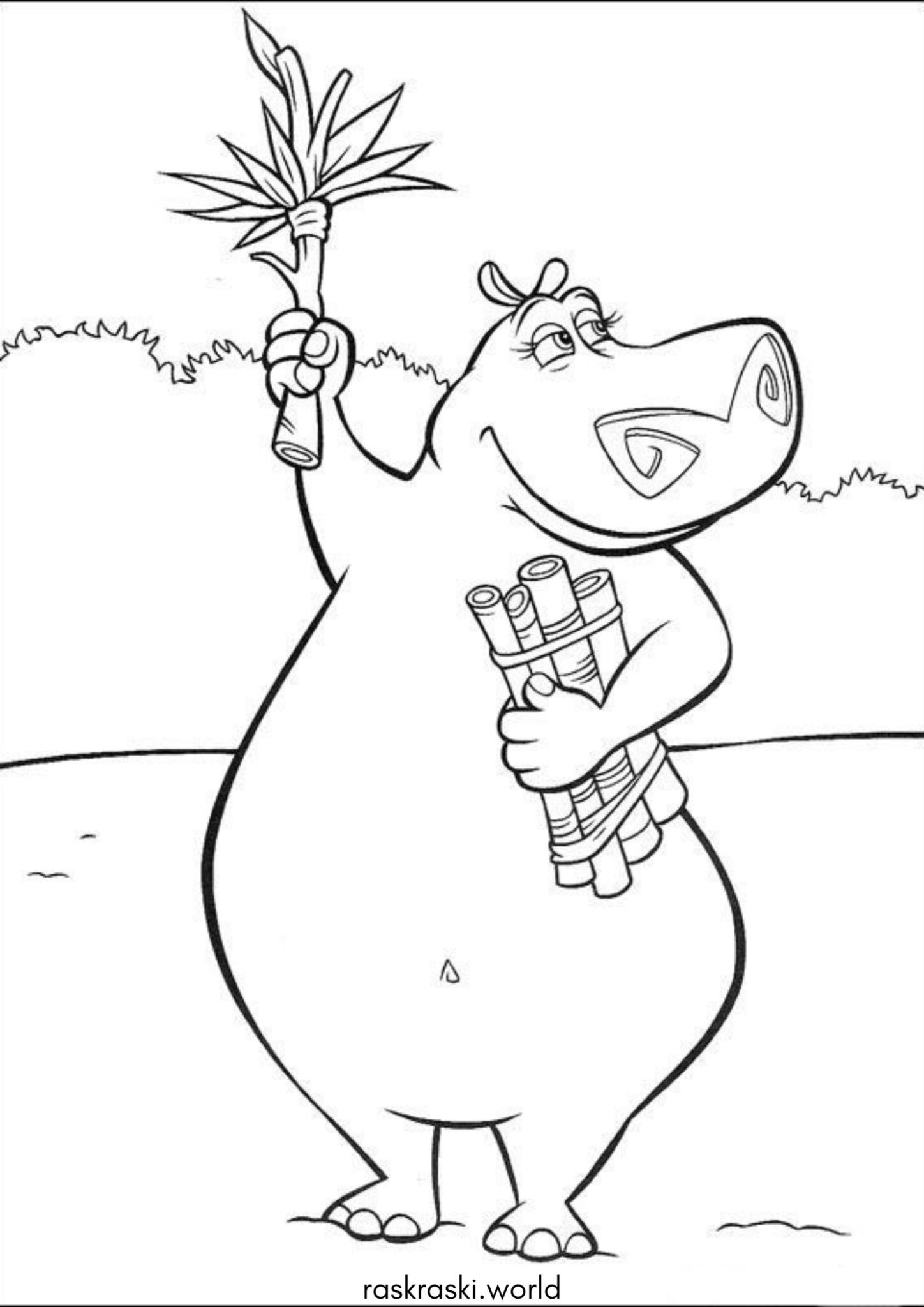 Раскраска Бегемот Глория (Мадагаскар) Раскраска Бегемот Глория (Мадагаскар)