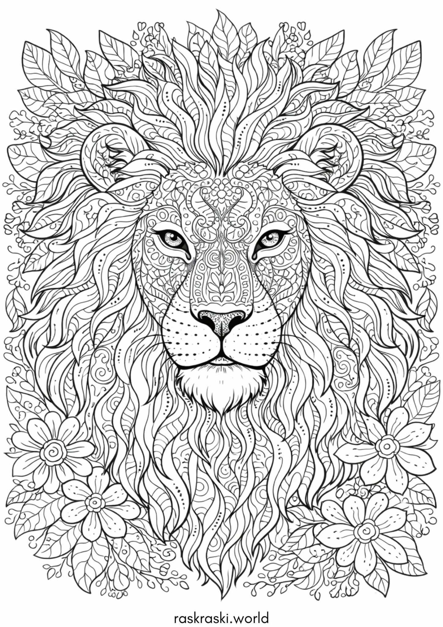 Раскраска Голова льва антистресс