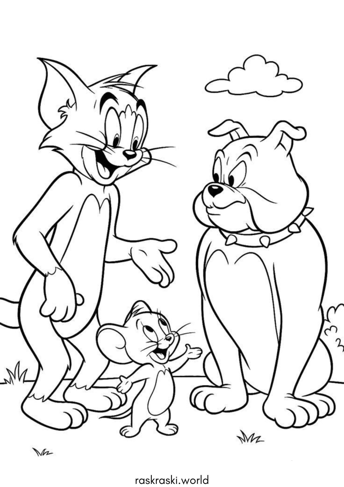 Раскраска Кот Том, мышонок Джерри и бульдог Спайк Раскраска Кот Том, мышонок Джерри и бульдог Спайк