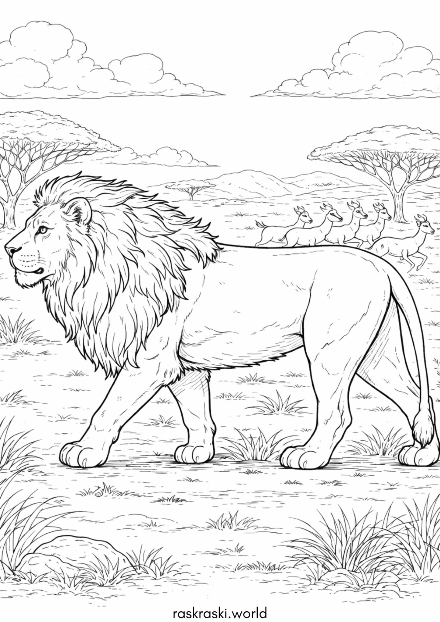 Раскраска Лев в саванне