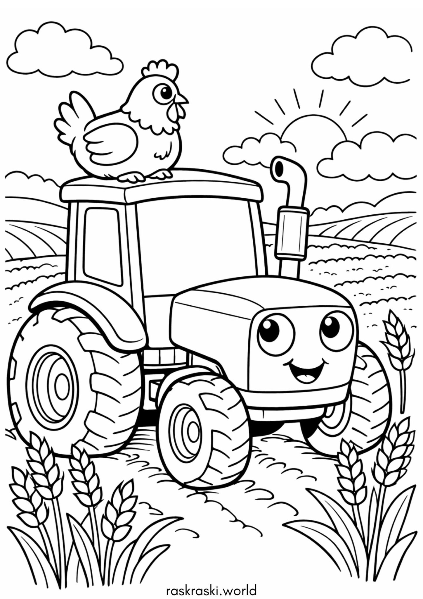 Раскраска Милый трактор