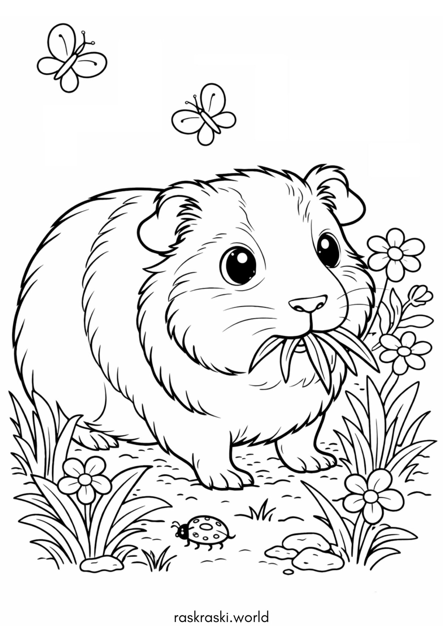 Раскраска Морская свинка жует травку