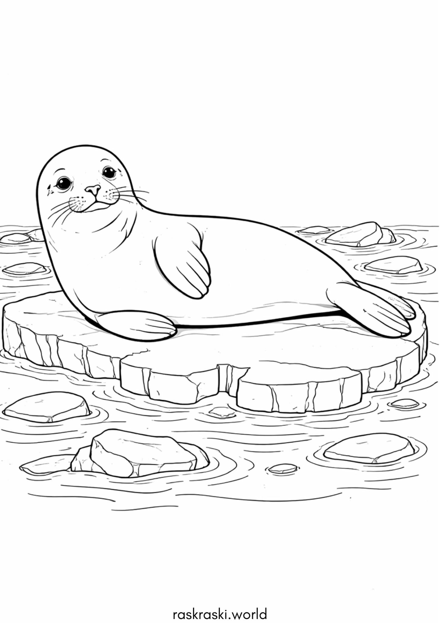 Раскраска Морской котик на льдине