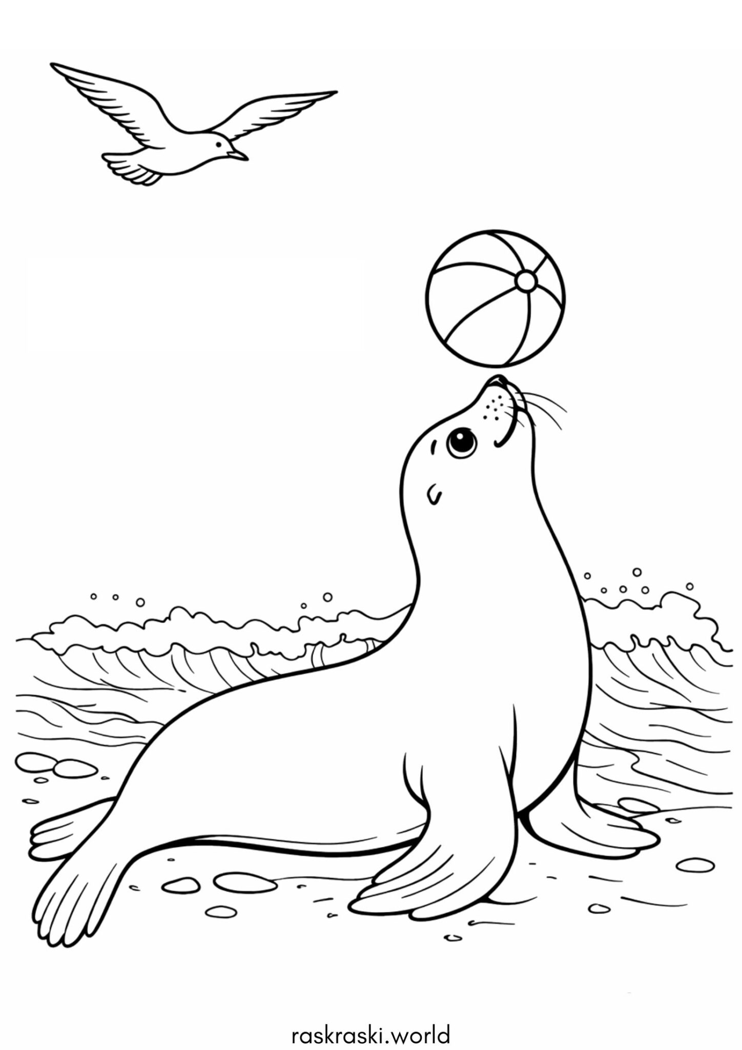 Раскраска Морской котик с мячиком