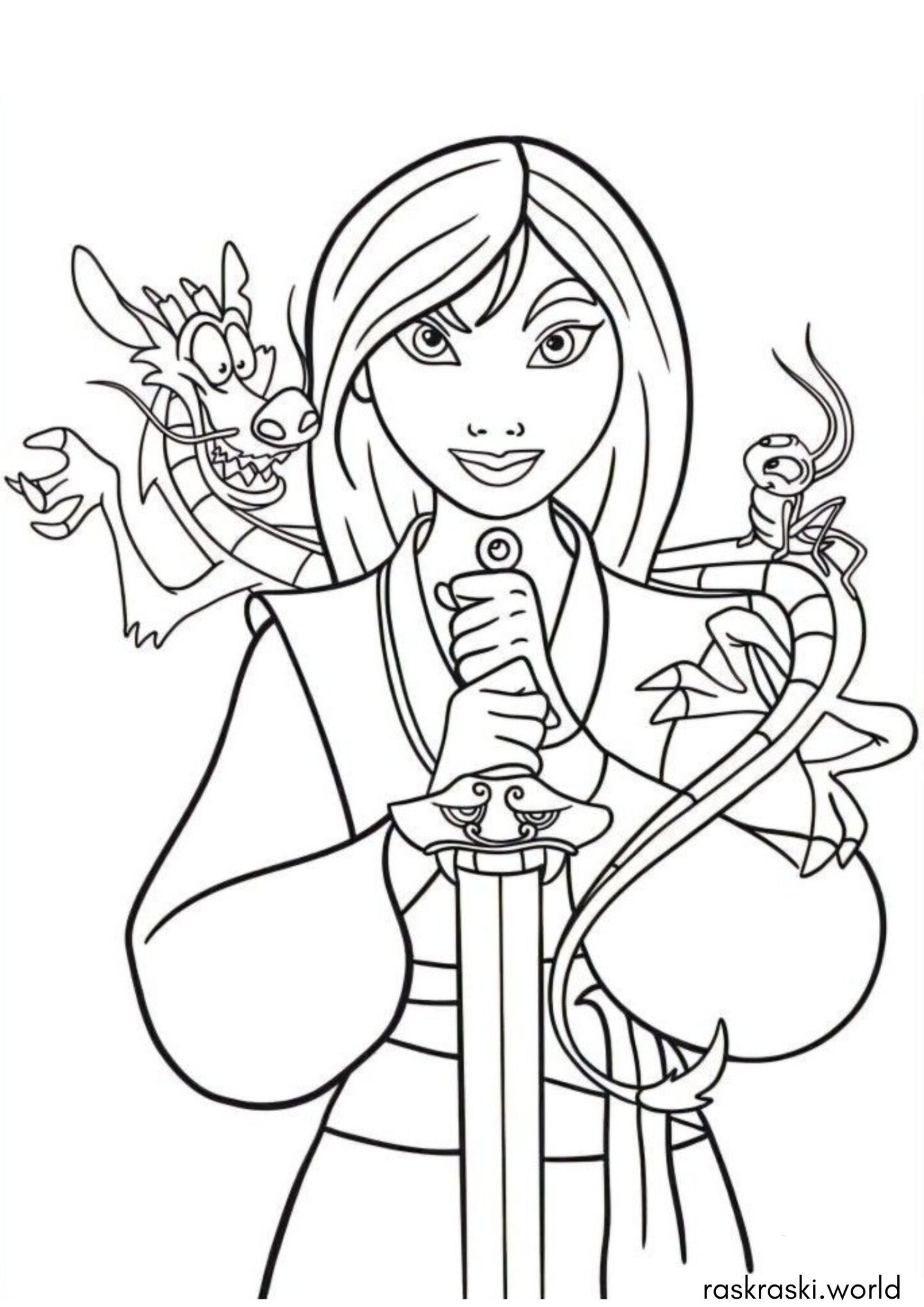 Раскраска Мулан, Мушу и счерчок Раскраска Мулан, Мушу и счерчок