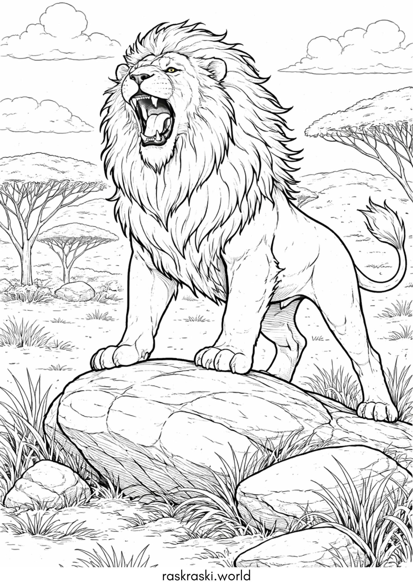 Раскраска Реалистичный лев