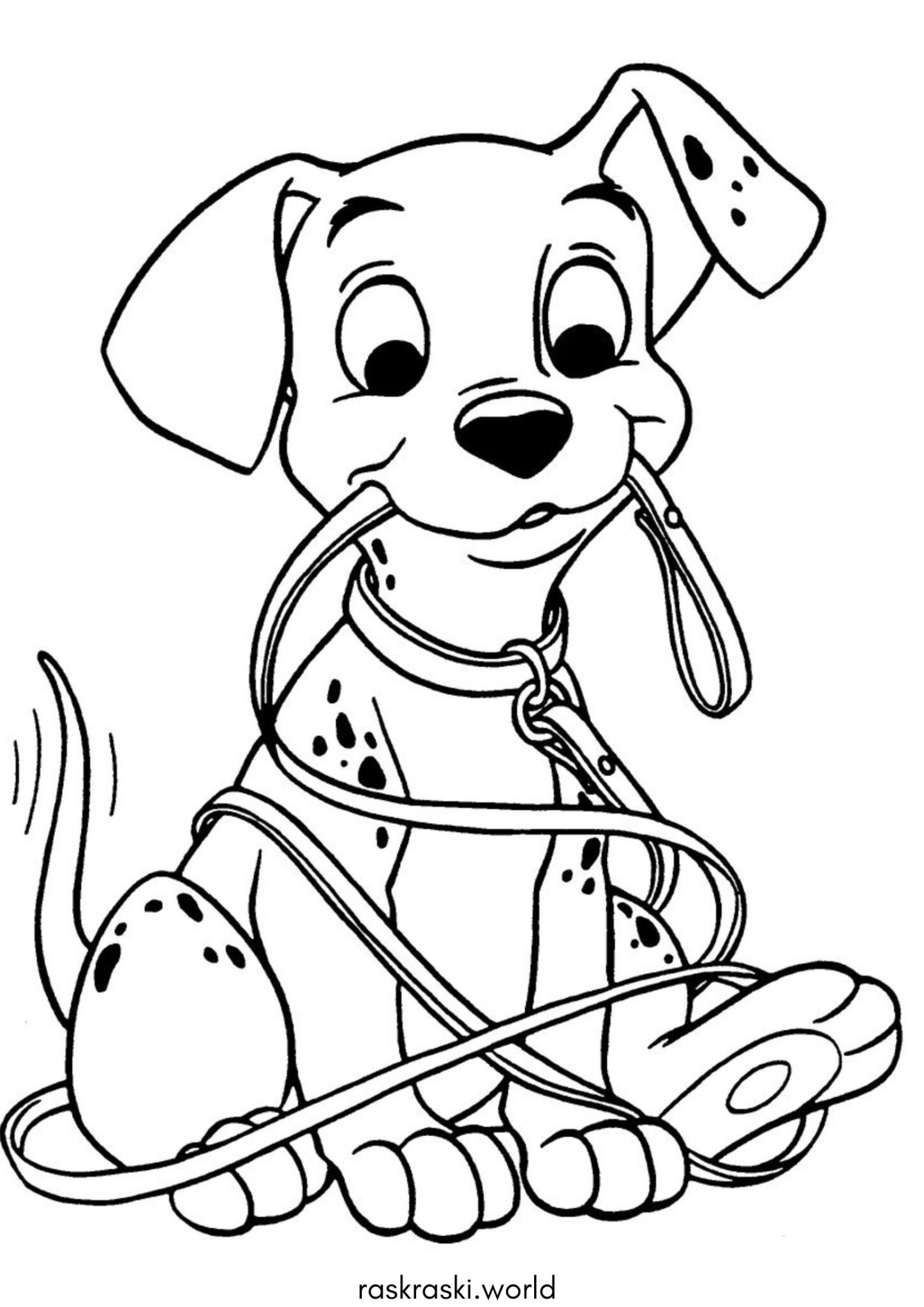 Раскраска Щенок далматинца с поводком (101 далматинец)