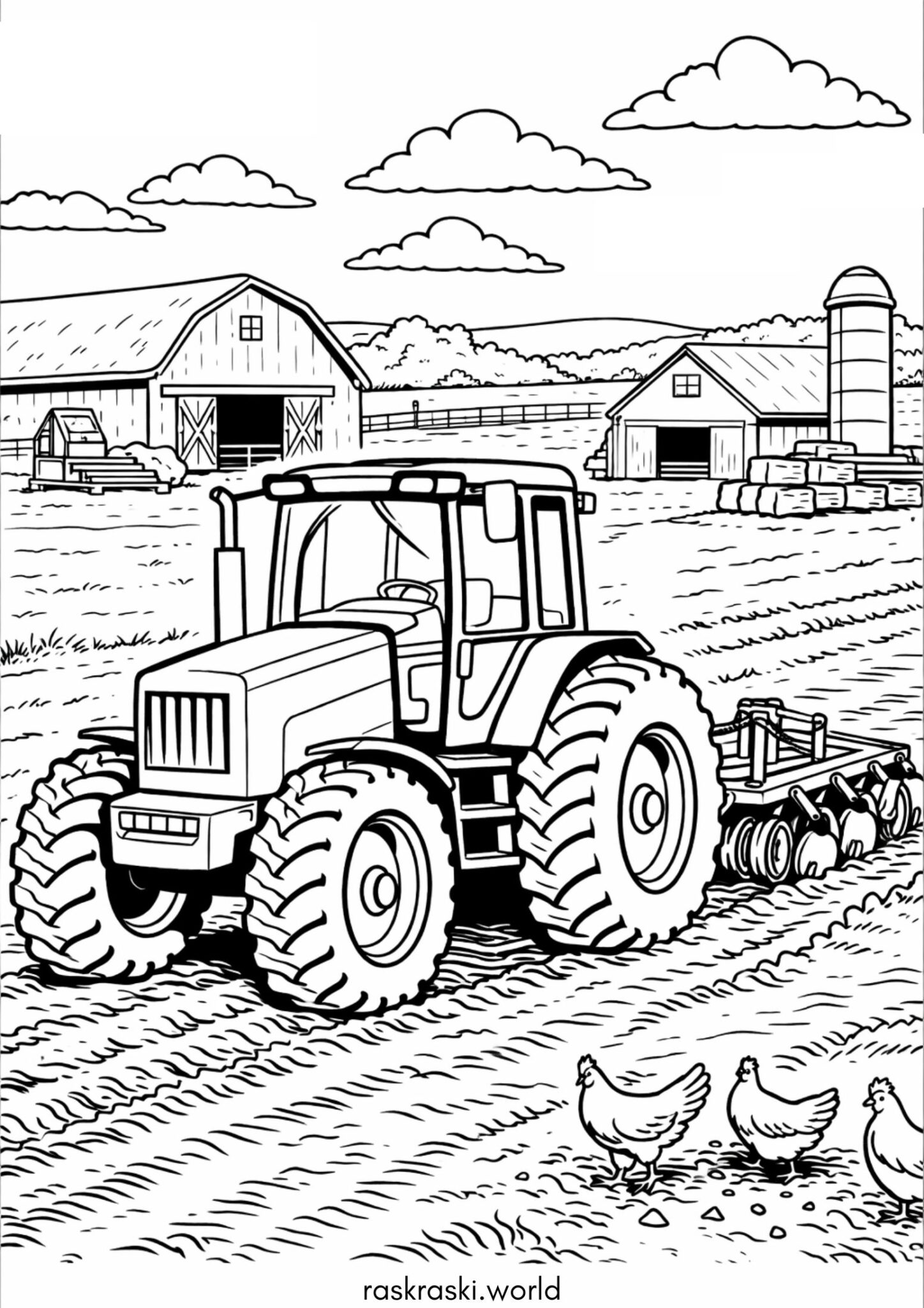 Раскраска Сельскохозяйственный трактор