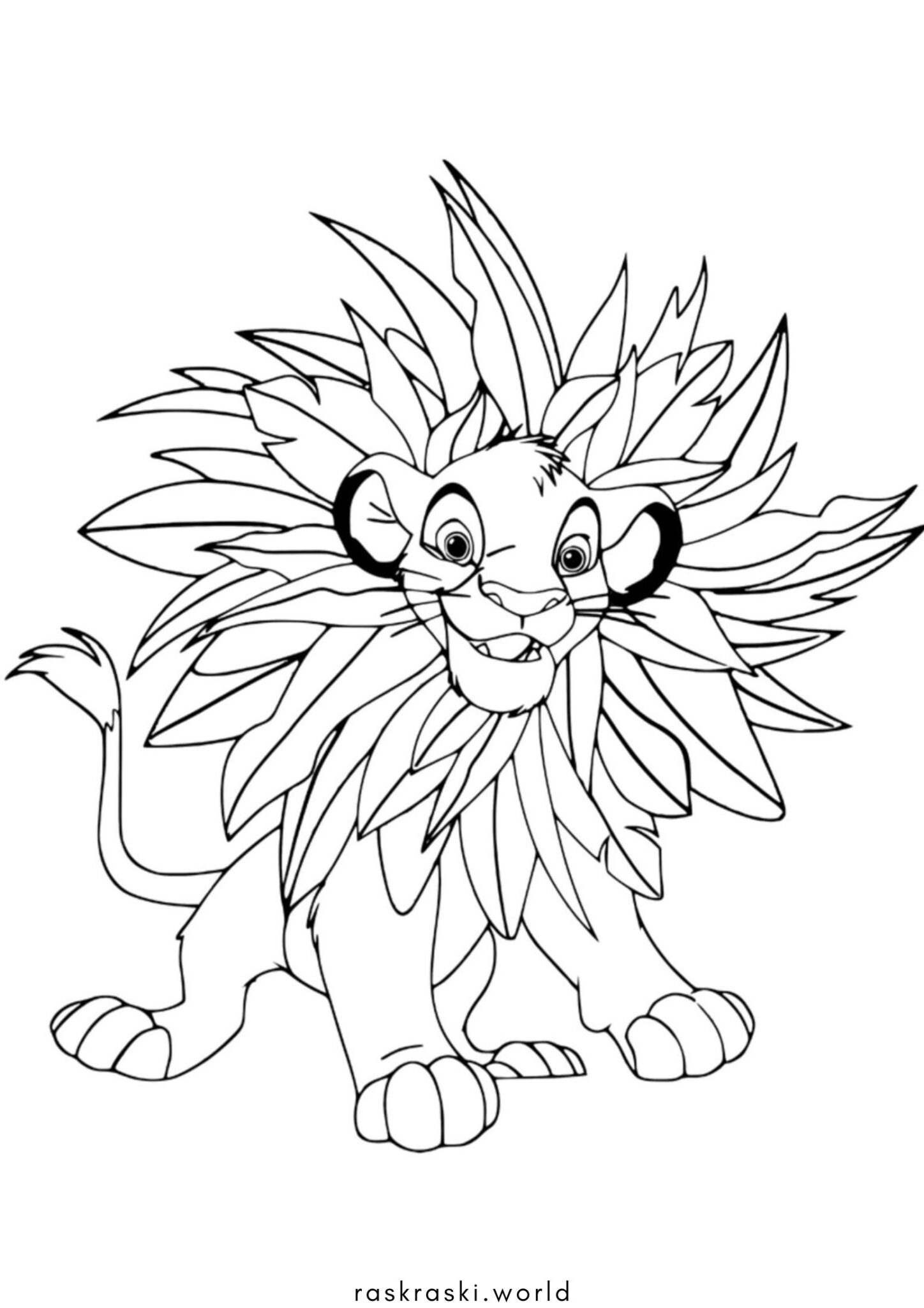 Раскраска Симба в листьях (Король Лев)