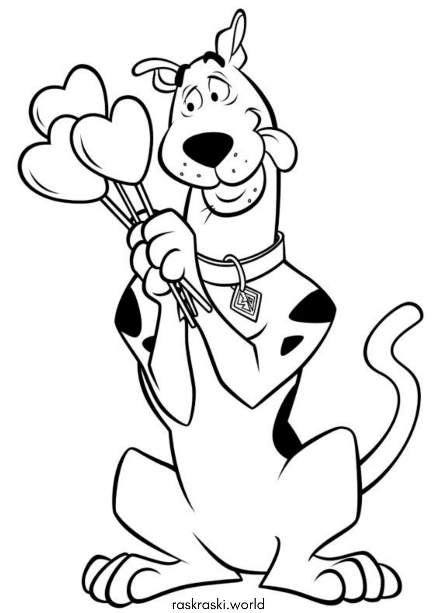 Раскраска Скуби-Ду с леденцами сердечками