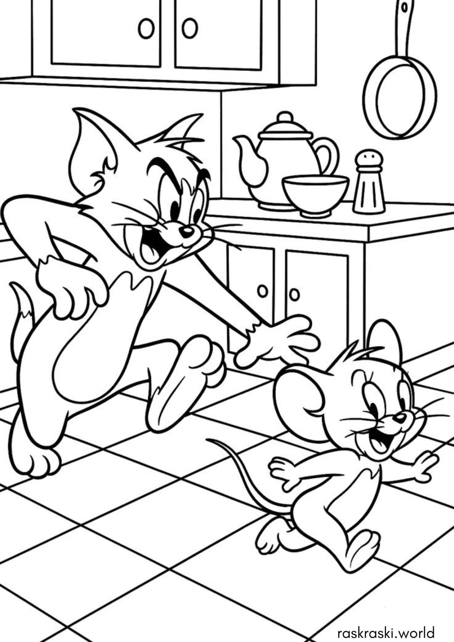 Раскраска Том и Джерри на кухне