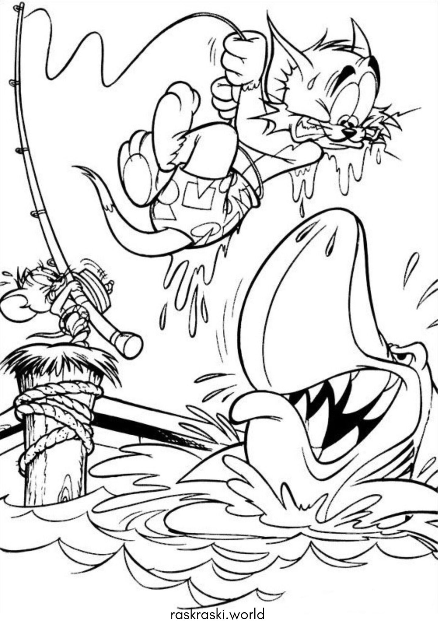 Раскраска Том и Джерри на пирсе