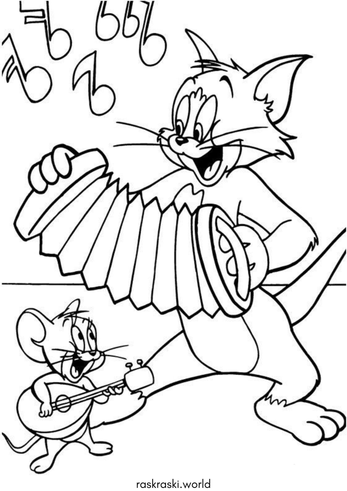 Раскраска Том и Джерри с музыкальными инструментами