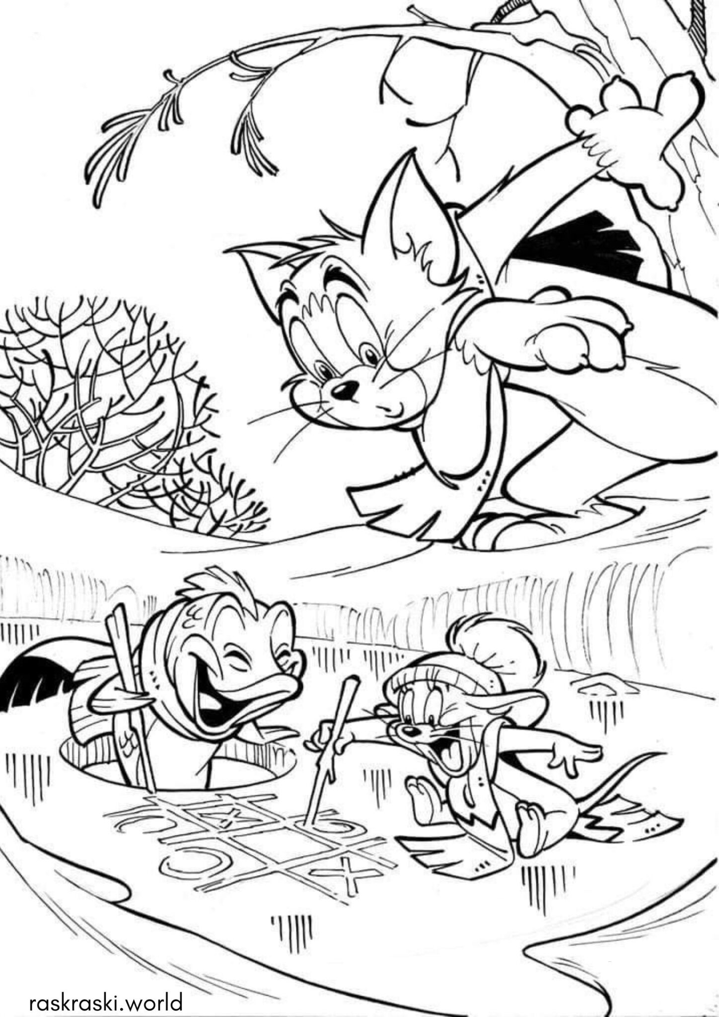Раскраска Том и Джерри зимой