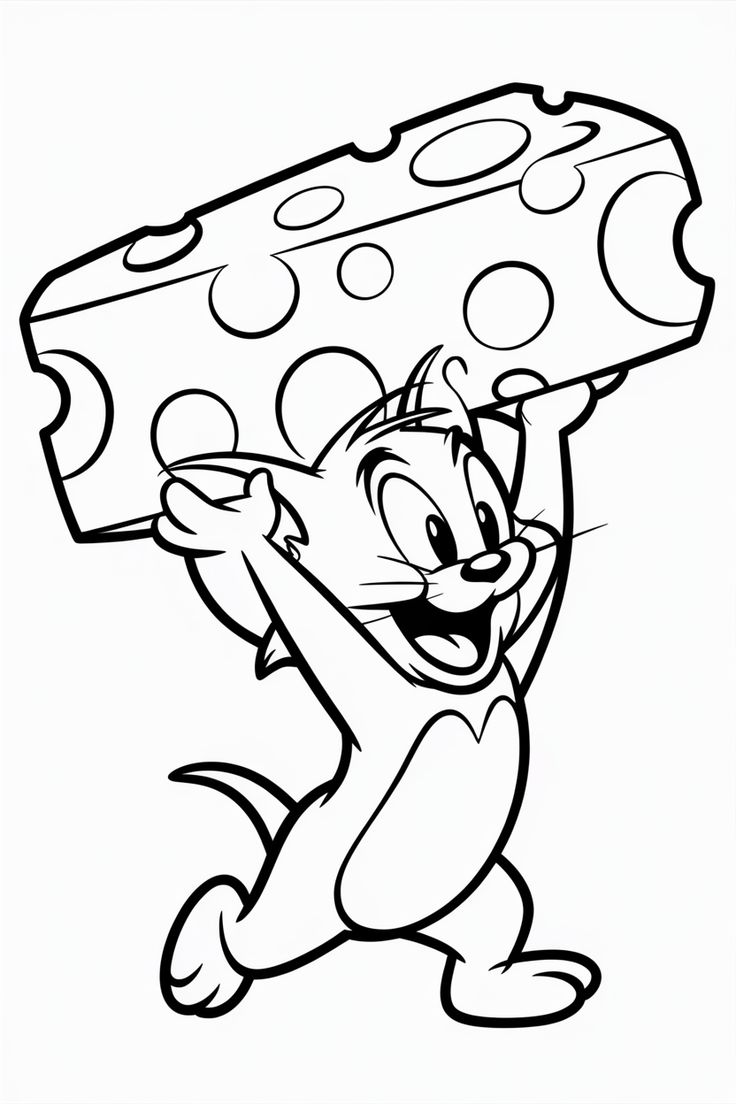 Раскраска Мышка Джерри с сыром (Том и Джерри) Раскраска Мышка Джерри с сыром (Том и Джерри)