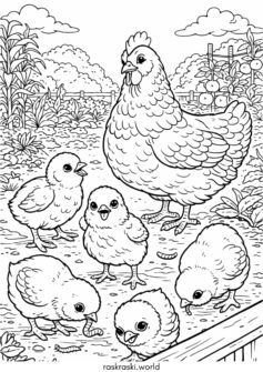 Птица — цыплята с курицей