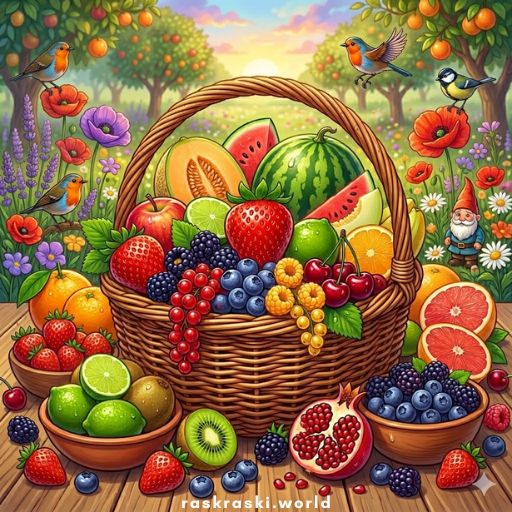 Раскраски Фрукты и ягоды 🍒🍉🍇