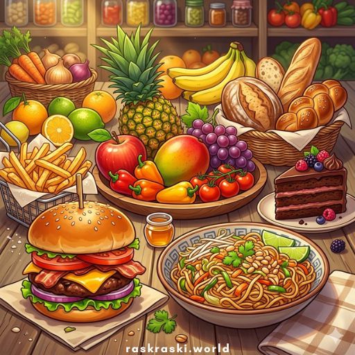 Раскраски Еда 🍔🍩🥝